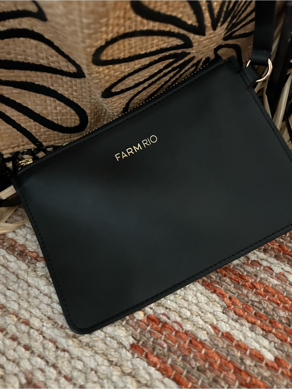 FARM Rio Natural Raffia Mini Bag with Black Floral Print - Picture 5 of 10
